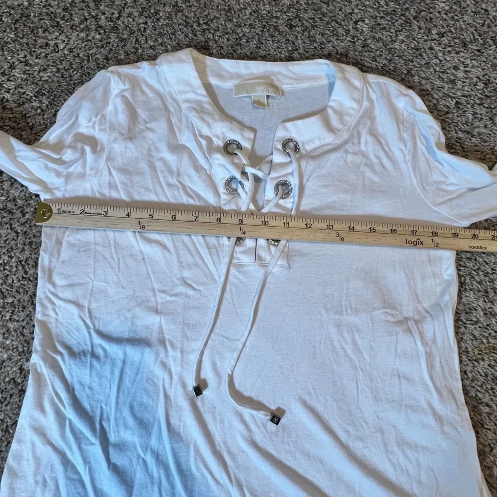 Michael Kors Womens White Lace Up Bell Sleeve Top Petite Large‎ Cotton Modal